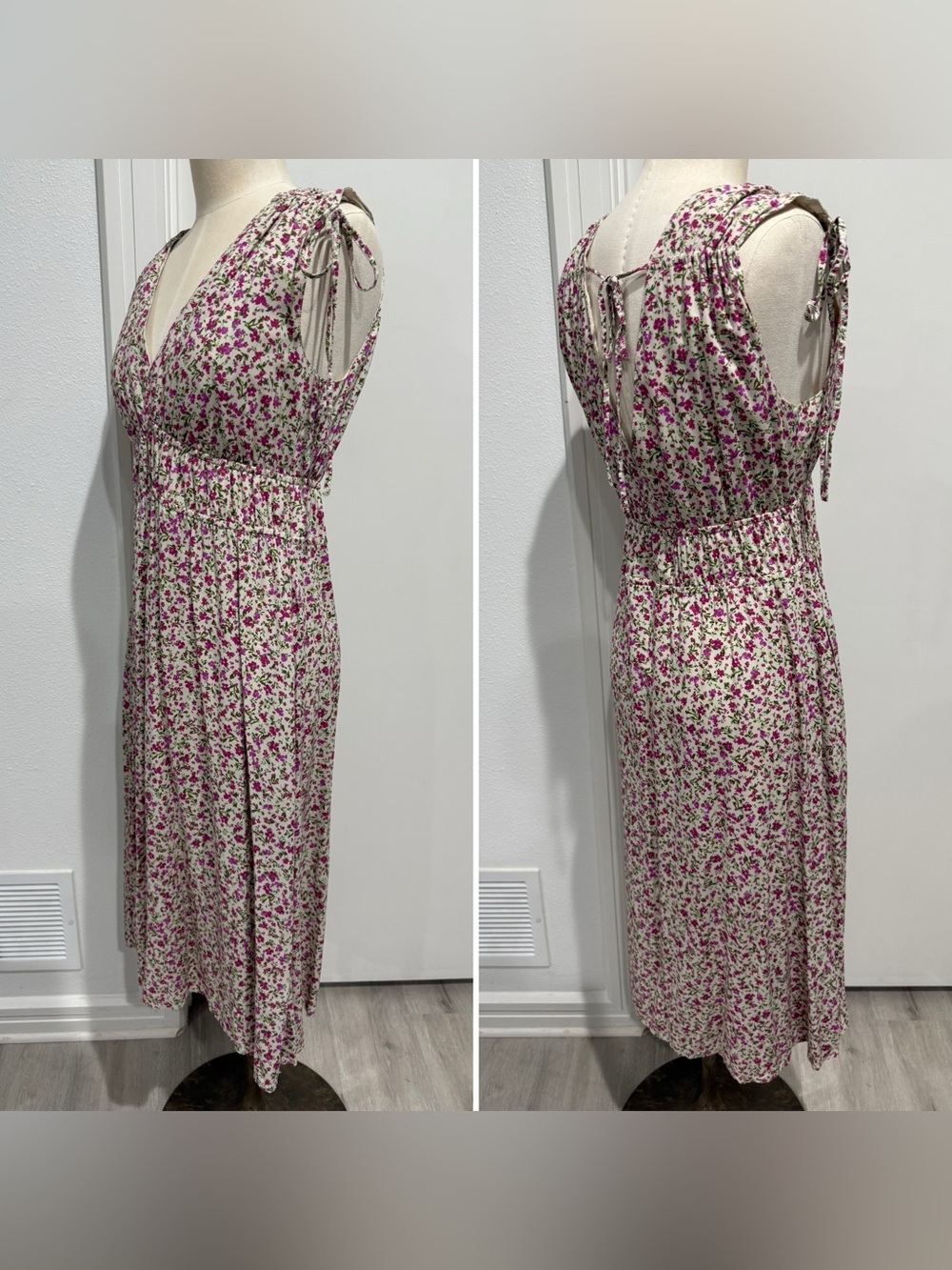 Time and Tru Floral Elastic Waist Midi Dress – Size Medium - Picture 3 of 10